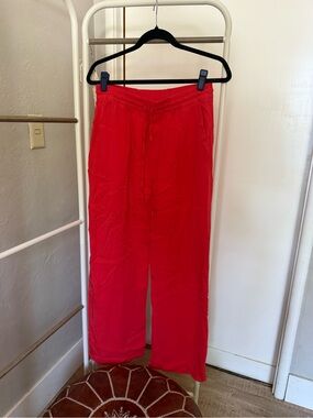 Zara Red Wide-Leg Drawstring Pants